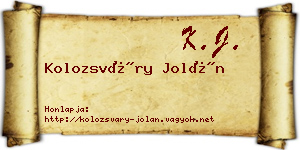 Kolozsváry Jolán névjegykártya